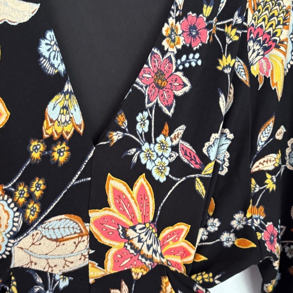 Black Floral Maxi Dress/ kimono style - Picture 4 of 5
